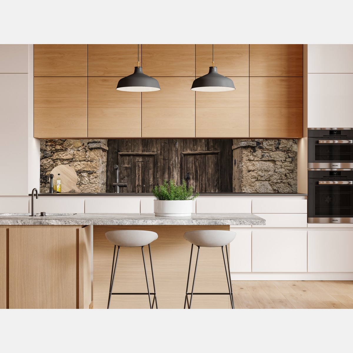 Naklejka repozycjonowalna rustykalne drewniane drzwi w kamiennym łuku – Wallissimo® Naklejka repozycjonowalna rustykalne drewniane drzwi w kamiennym łuku – Wallissimo®