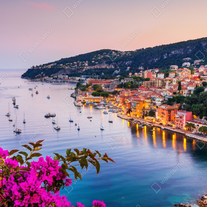 Naklejka repozycjonowalna zachód słońca nad zatoką Villefranche-sur-Mer – Wallissimo® Naklejka repozycjonowalna zachód słońca nad zatoką Villefranche-sur-Mer – Wallissimo®