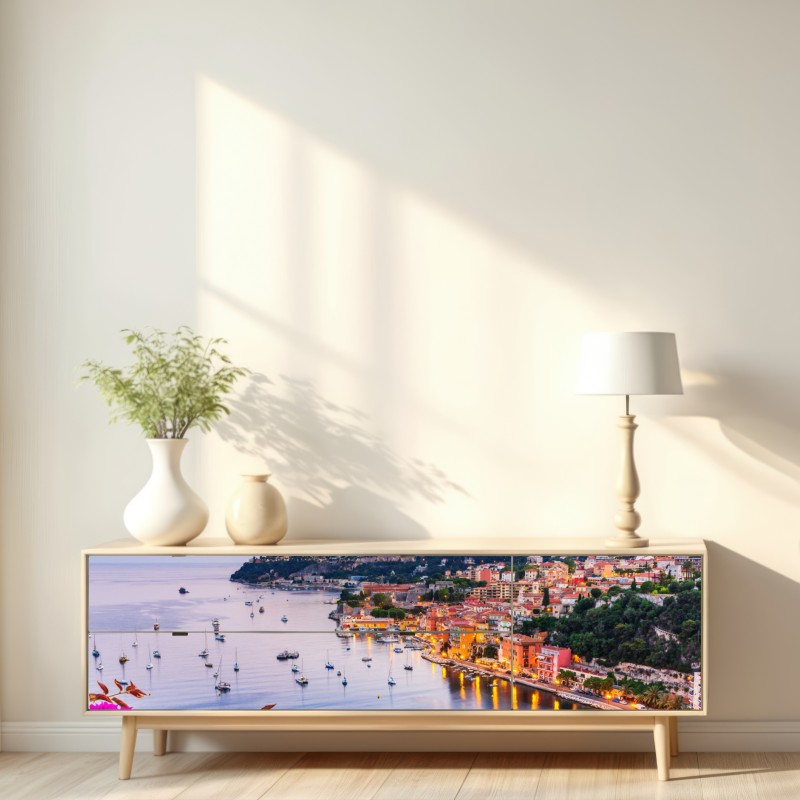 Naklejka repozycjonowalna zachód słońca nad zatoką Villefranche-sur-Mer – Wallissimo® Naklejka repozycjonowalna zachód słońca nad zatoką Villefranche-sur-Mer – Wallissimo®