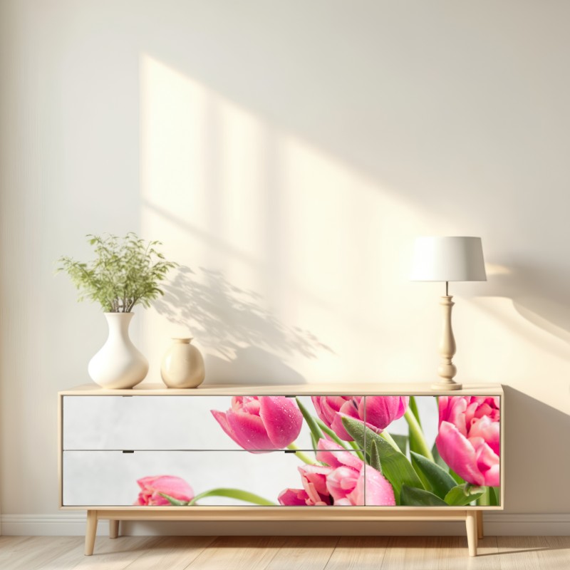 Naklejka repozycjonowalna elegancki bukiet różowych tulipanów – Wallissimo® Naklejka repozycjonowalna elegancki bukiet różowych tulipanów – Wallissimo®