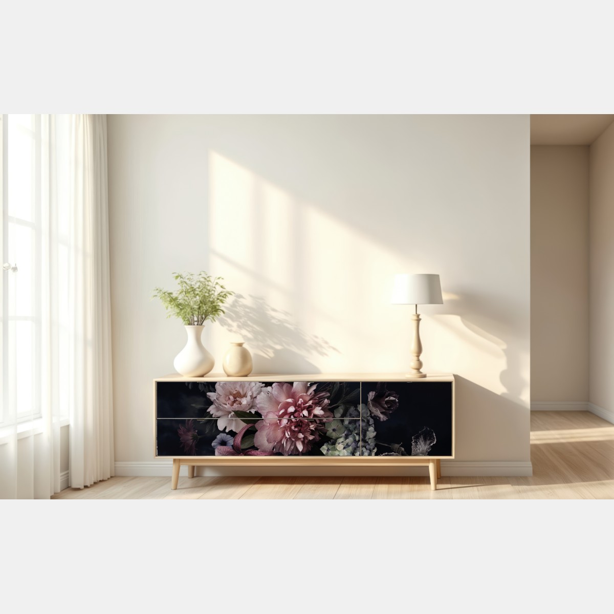 Naklejka repozycjonowalna bukiet piwonii i hortensji – Wallissimo® Naklejka repozycjonowalna bukiet piwonii i hortensji – Wallissimo®