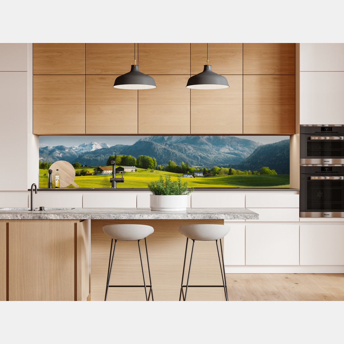 Naklejka repozycjonowalna alpejska łąka pod ośnieżonymi szczytami – Wallissimo® Naklejka repozycjonowalna alpejska łąka pod ośnieżonymi szczytami – Wallissimo®