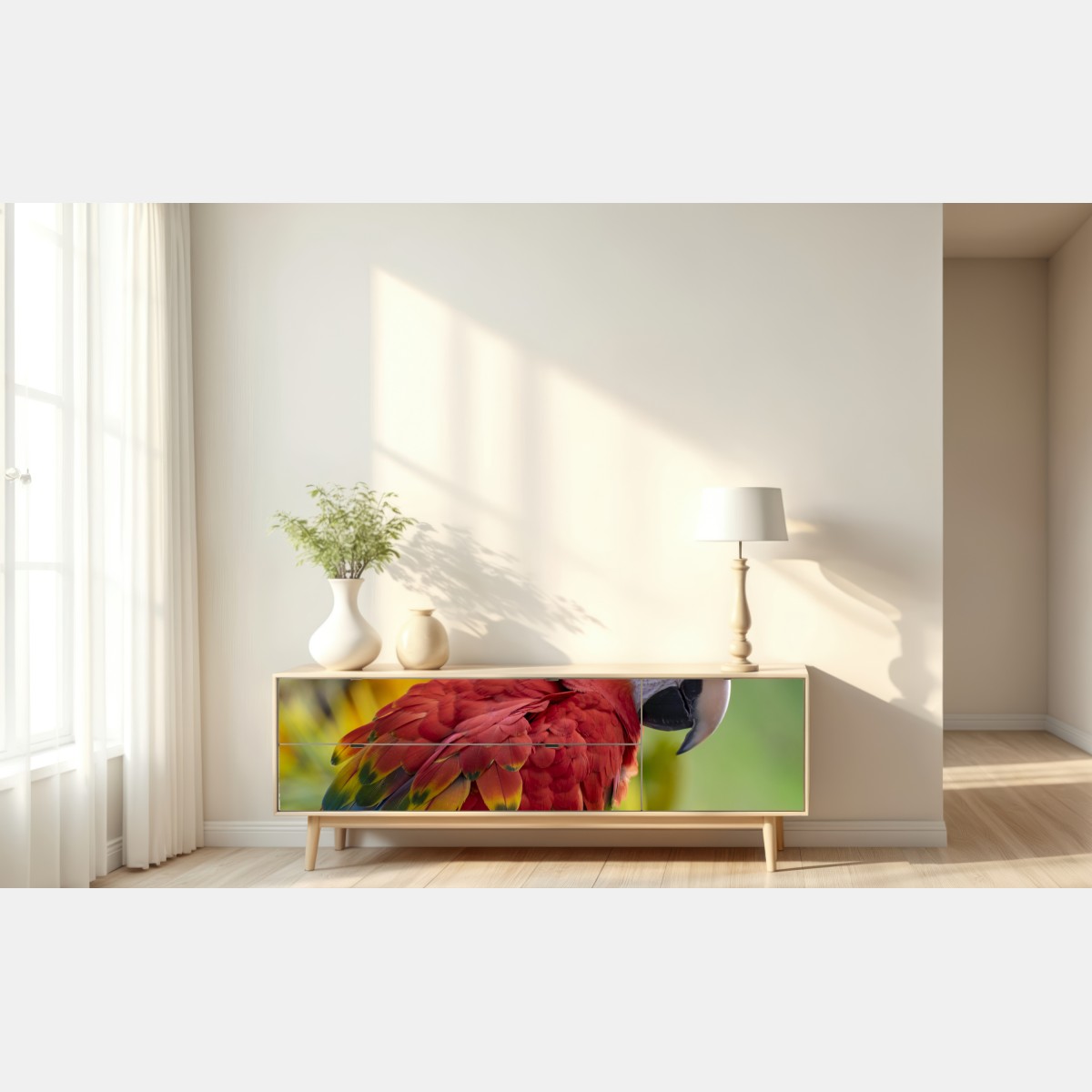 Naklejka repozycjonowalna wyrazisty portret ary szkarłatnej – Wallissimo® Naklejka repozycjonowalna wyrazisty portret ary szkarłatnej – Wallissimo®