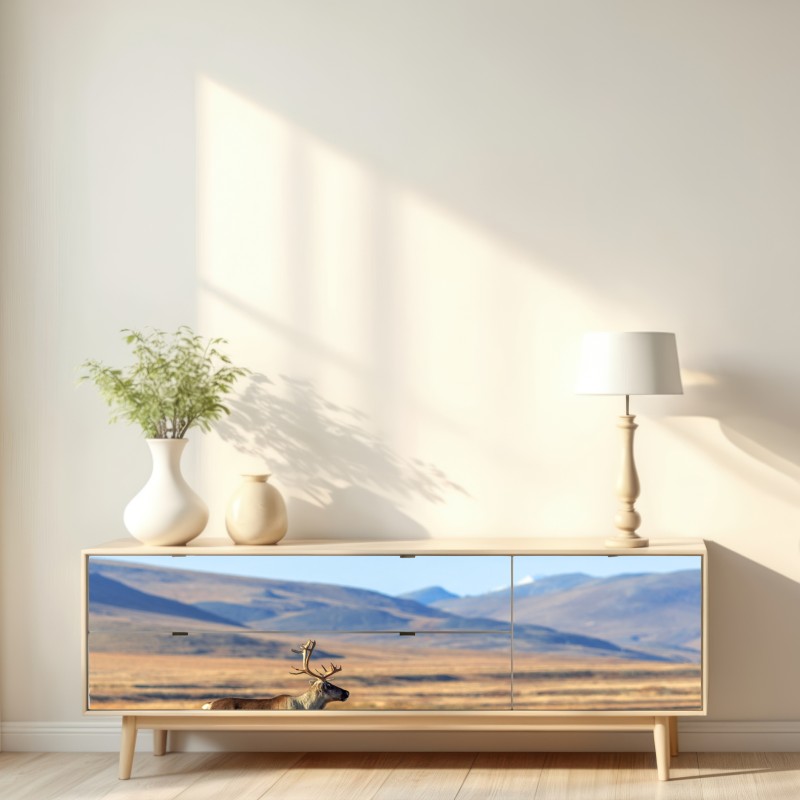 Naklejka repozycjonowalna samotny renifer w tundrze w Czukotce – Wallissimo® Naklejka repozycjonowalna samotny renifer w tundrze w Czukotce – Wallissimo®