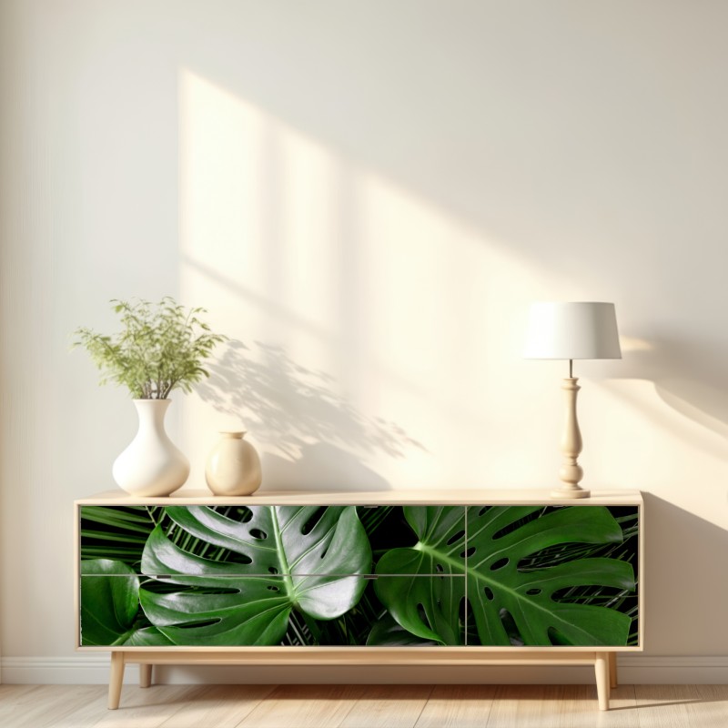 Naklejka repozycjonowalna bujne liście monstery – Wallissimo® Naklejka repozycjonowalna bujne liście monstery – Wallissimo®