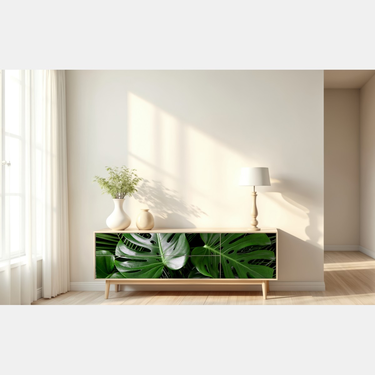 Naklejka repozycjonowalna bujne liście monstery – Wallissimo® Naklejka repozycjonowalna bujne liście monstery – Wallissimo®