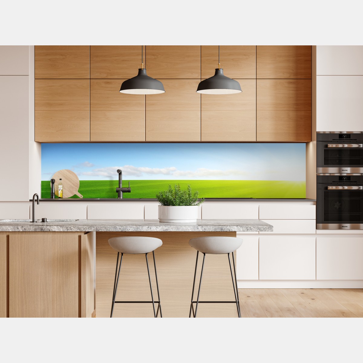 Naklejka repozycjonowalna słoneczna zielona łąka o wschodzie – Wallissimo® Naklejka repozycjonowalna słoneczna zielona łąka o wschodzie – Wallissimo®