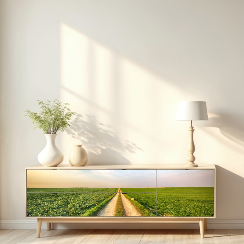 Naklejka repozycjonowalna polna droga przez zielone pola – Wallissimo® Naklejka repozycjonowalna polna droga przez zielone pola – Wallissimo®