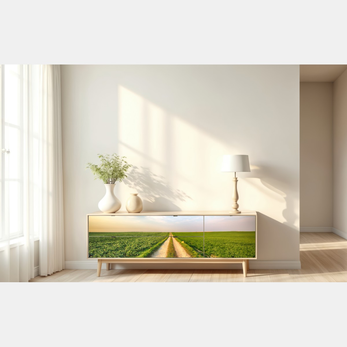 Naklejka repozycjonowalna polna droga przez zielone pola – Wallissimo® Naklejka repozycjonowalna polna droga przez zielone pola – Wallissimo®