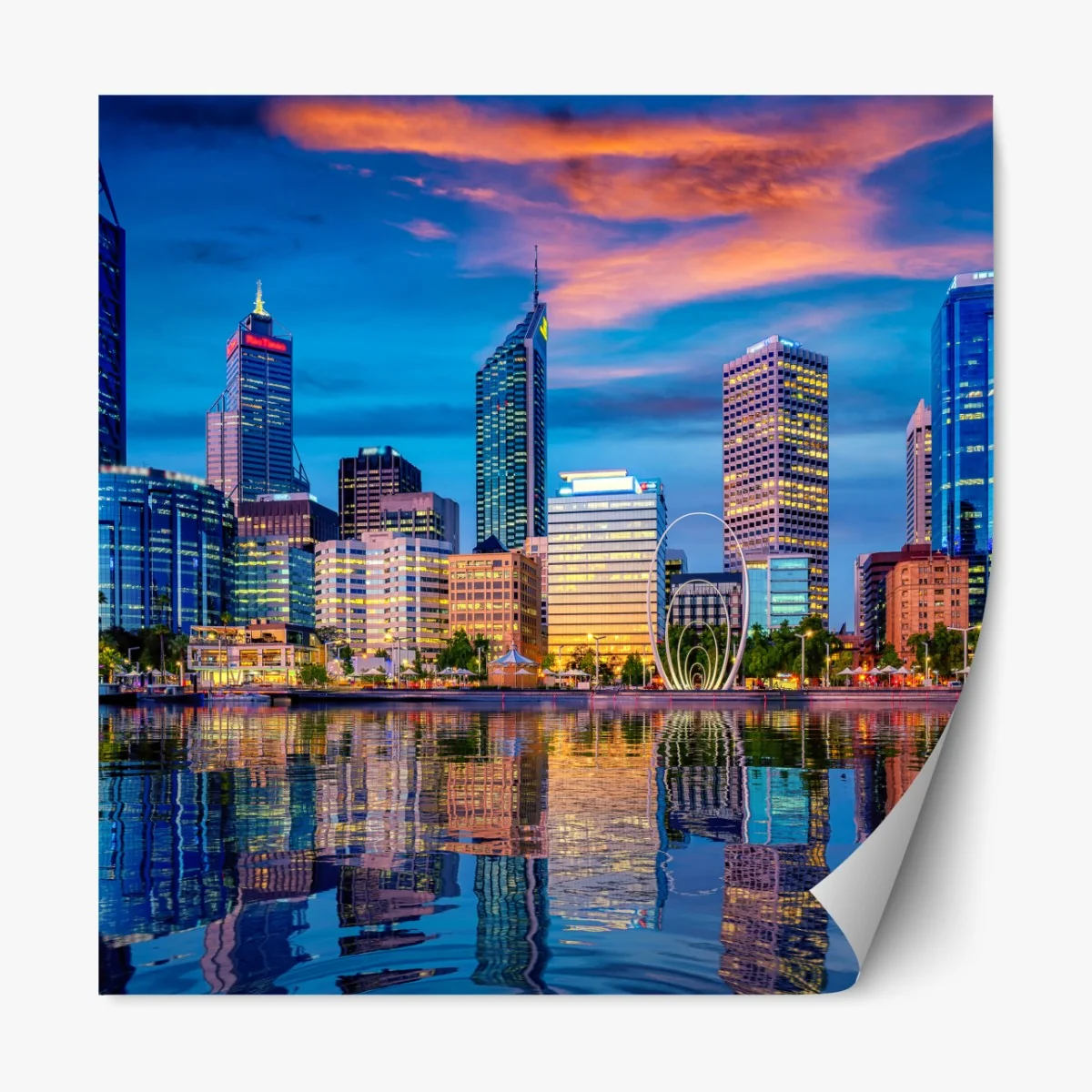 Naklejka repozycjonowalna Perth panorama miasta o zachodzie słońca – Wallissimo® Naklejka repozycjonowalna Perth panorama miasta o zachodzie słońca – Wallissimo®