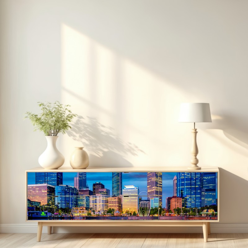 Naklejka repozycjonowalna Perth panorama miasta o zachodzie słońca – Wallissimo® Naklejka repozycjonowalna Perth panorama miasta o zachodzie słońca – Wallissimo®