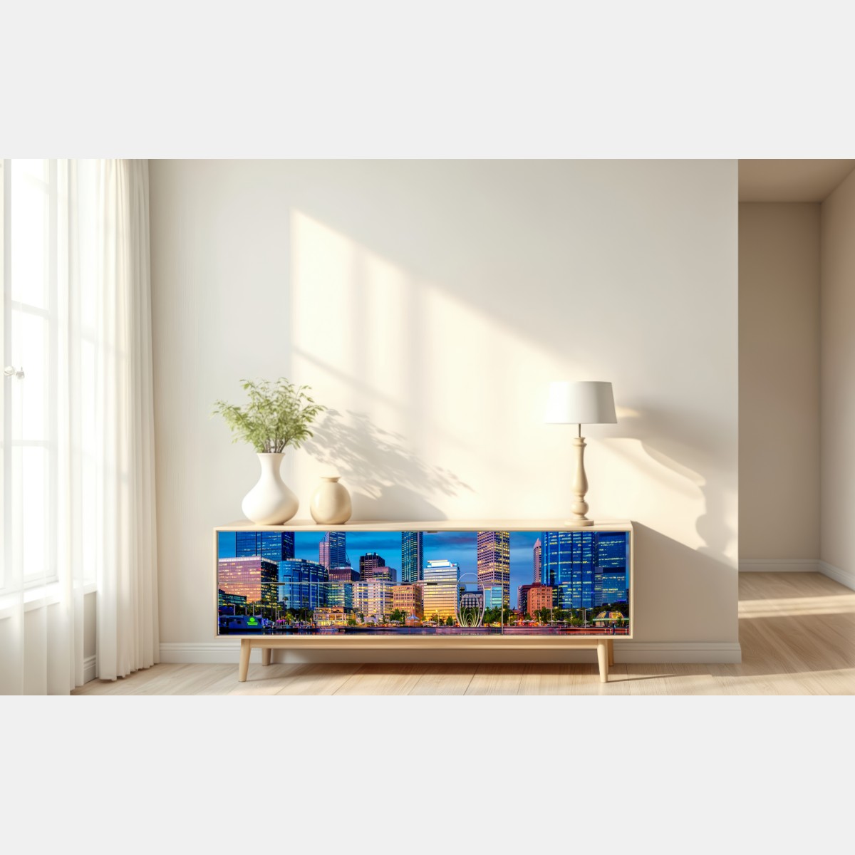 Naklejka repozycjonowalna Perth panorama miasta o zachodzie słońca – Wallissimo® Naklejka repozycjonowalna Perth panorama miasta o zachodzie słońca – Wallissimo®