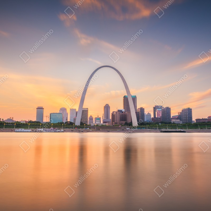 Naklejka repozycjonowalna St. Louis panorama o zmierzchu – Wallissimo® Naklejka repozycjonowalna St. Louis panorama o zmierzchu – Wallissimo®