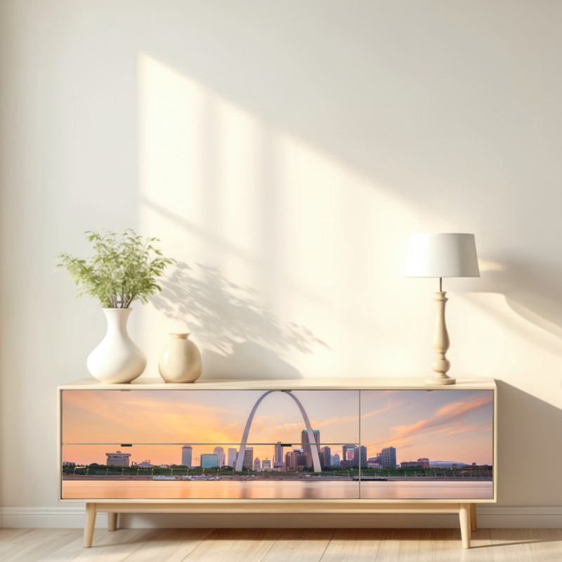 Naklejka repozycjonowalna St. Louis panorama o zmierzchu – Wallissimo® Naklejka repozycjonowalna St. Louis panorama o zmierzchu – Wallissimo®