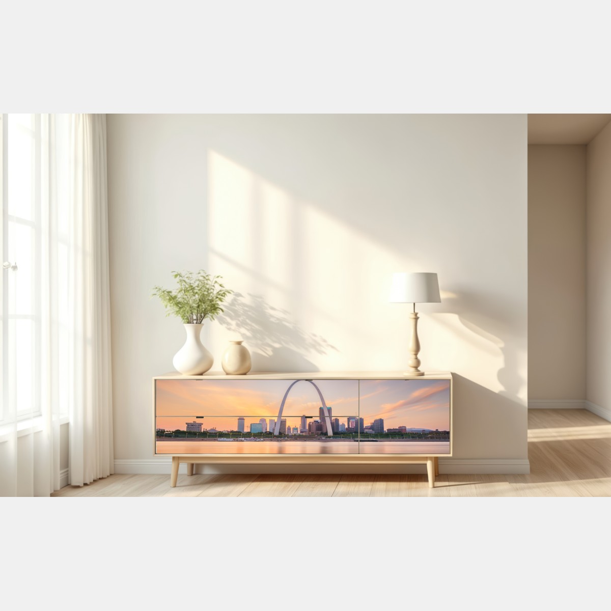 Naklejka repozycjonowalna St. Louis panorama o zmierzchu – Wallissimo® Naklejka repozycjonowalna St. Louis panorama o zmierzchu – Wallissimo®