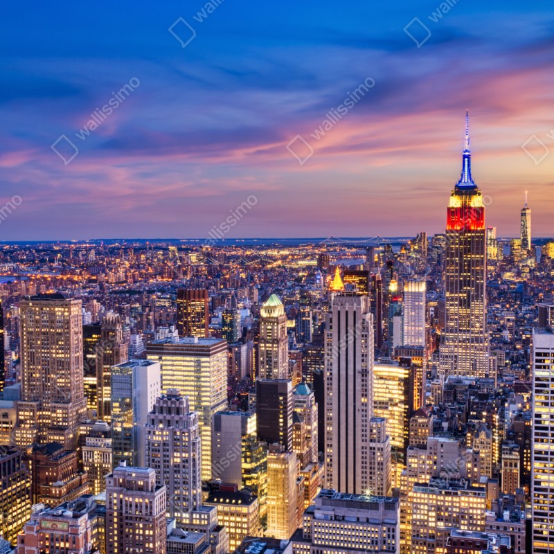 Naklejka repozycjonowalna panorama Nowego Jorku o zmierzchu – Wallissimo® Naklejka repozycjonowalna panorama Nowego Jorku o zmierzchu – Wallissimo®