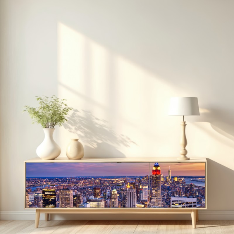 Naklejka repozycjonowalna panorama Nowego Jorku o zmierzchu – Wallissimo® Naklejka repozycjonowalna panorama Nowego Jorku o zmierzchu – Wallissimo®