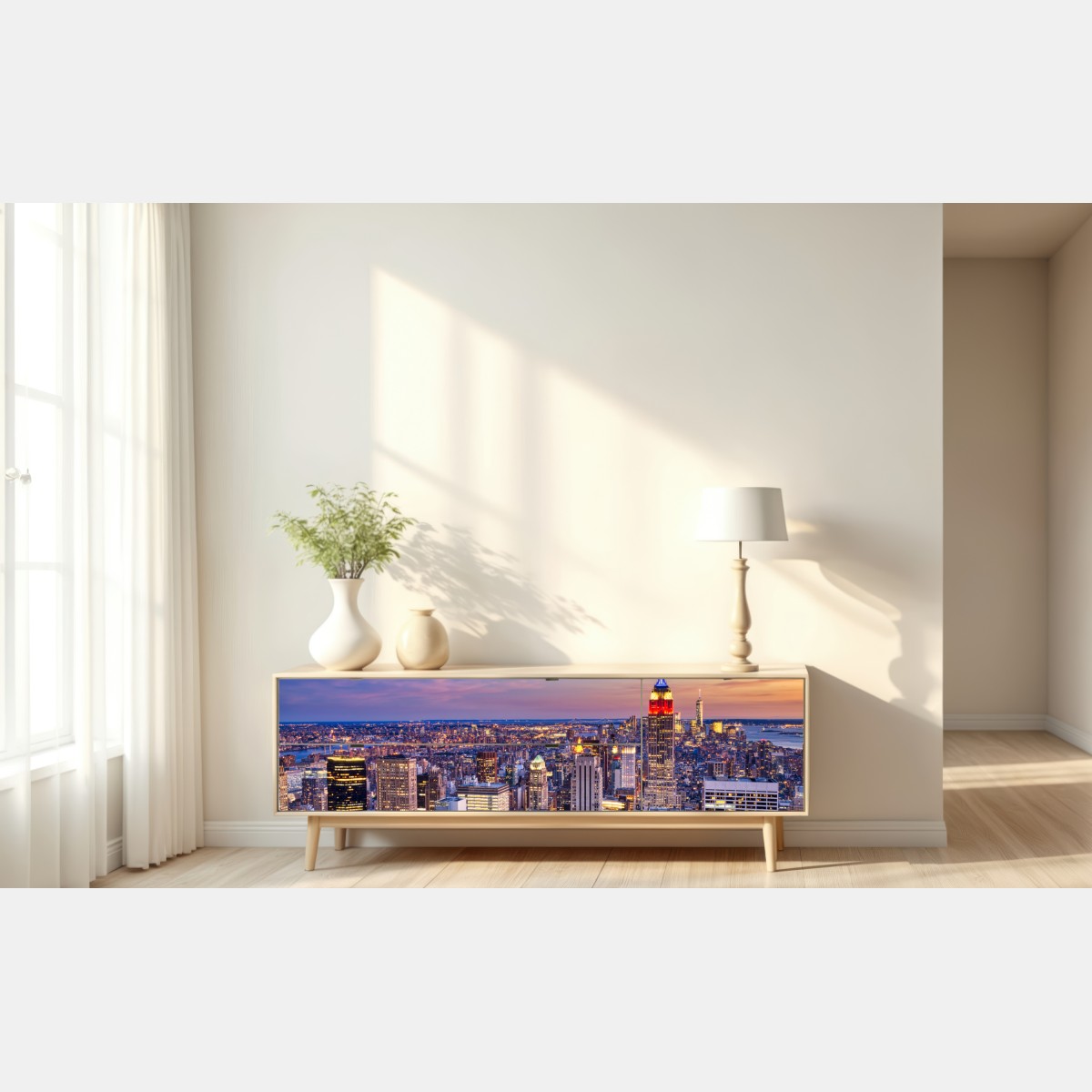 Naklejka repozycjonowalna panorama Nowego Jorku o zmierzchu – Wallissimo® Naklejka repozycjonowalna panorama Nowego Jorku o zmierzchu – Wallissimo®