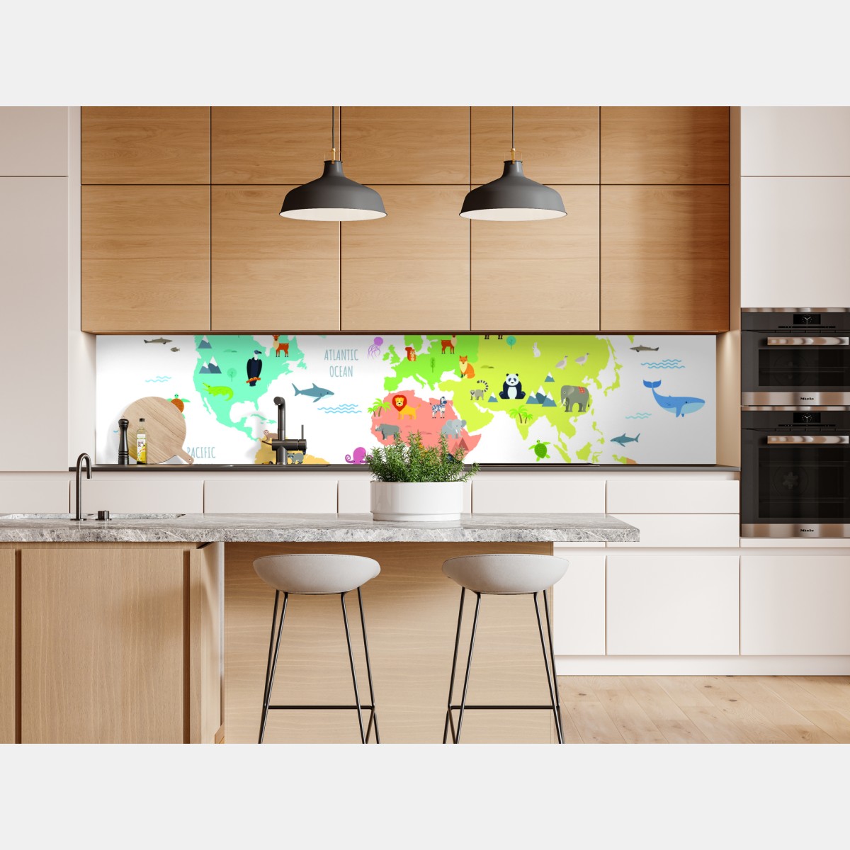 Naklejka repozycjonowalna ilustrowana mapa świata ze zwierzętami – Wallissimo® Naklejka repozycjonowalna ilustrowana mapa świata ze zwierzętami – Wallissimo®
