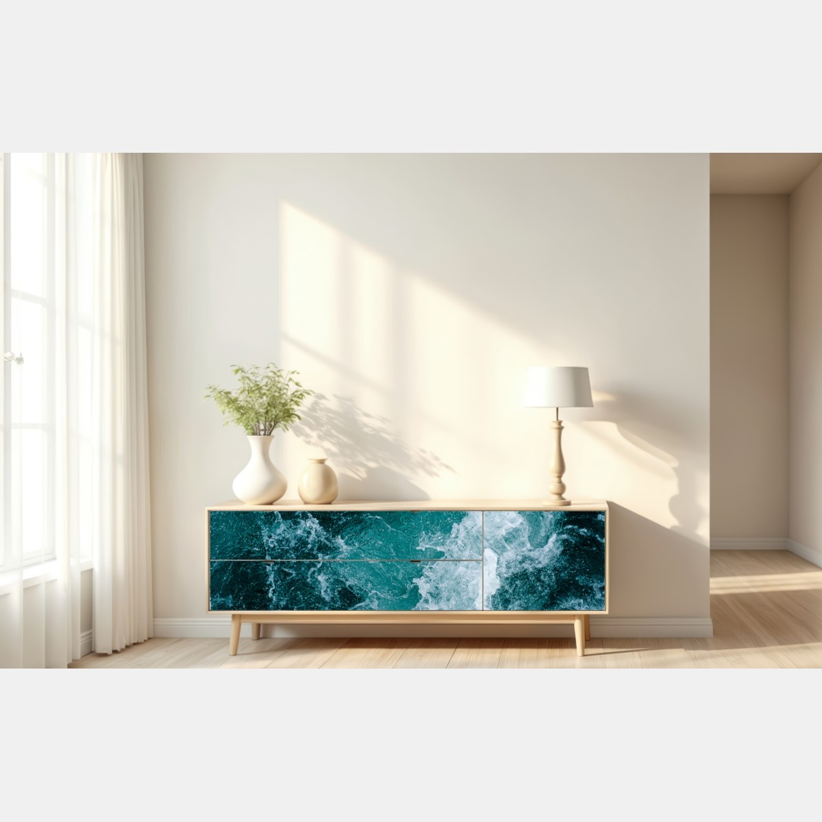 Naklejka repozycjonowalna turkusowe fale morskie – Wallissimo® Naklejka repozycjonowalna turkusowe fale morskie – Wallissimo®