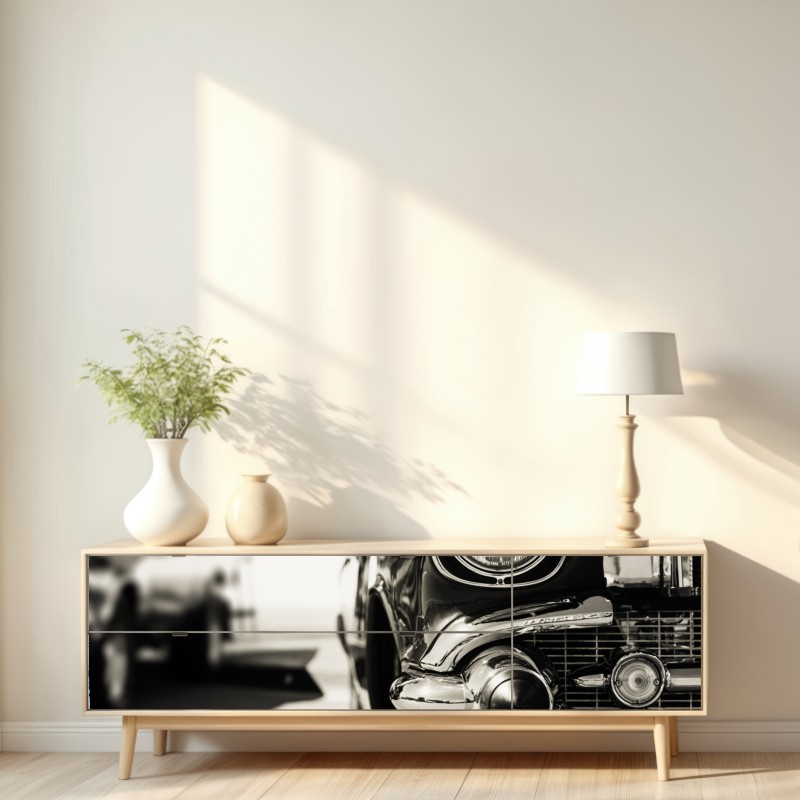 Naklejka repozycjonowalna zabytkowy chromowany samochód zbliżenie – Wallissimo® Naklejka repozycjonowalna zabytkowy chromowany samochód zbliżenie – Wallissimo®