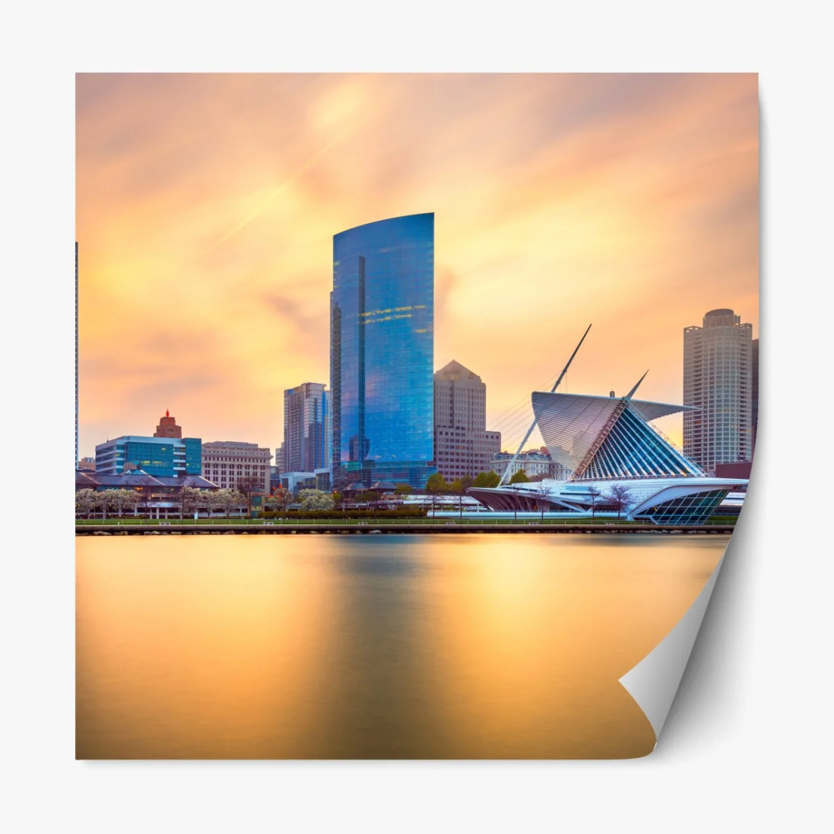 Naklejka repozycjonowalna Milwaukee panorama miasta o zmierzchu – Wallissimo® Naklejka repozycjonowalna Milwaukee panorama miasta o zmierzchu – Wallissimo®