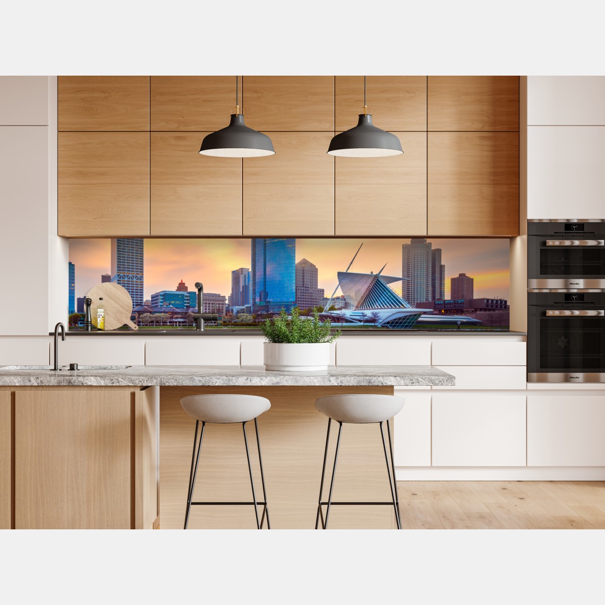 Naklejka repozycjonowalna Milwaukee panorama miasta o zmierzchu – Wallissimo® Naklejka repozycjonowalna Milwaukee panorama miasta o zmierzchu – Wallissimo®