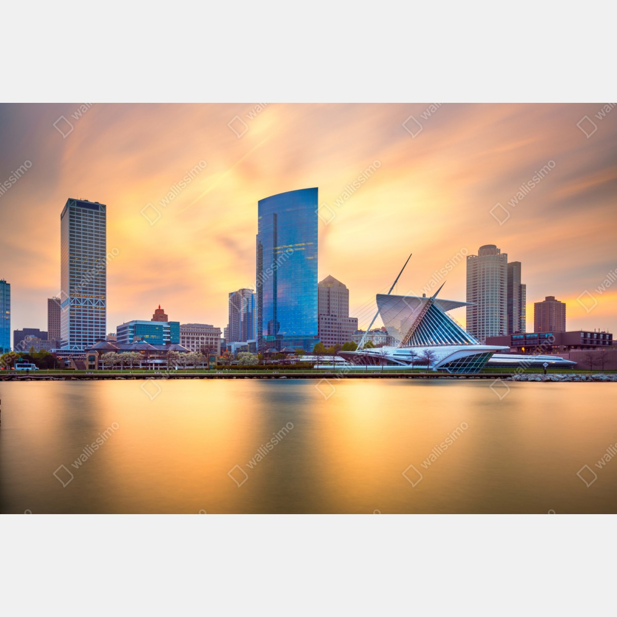 Naklejka repozycjonowalna Milwaukee panorama miasta o zmierzchu – Wallissimo® Naklejka repozycjonowalna Milwaukee panorama miasta o zmierzchu – Wallissimo®