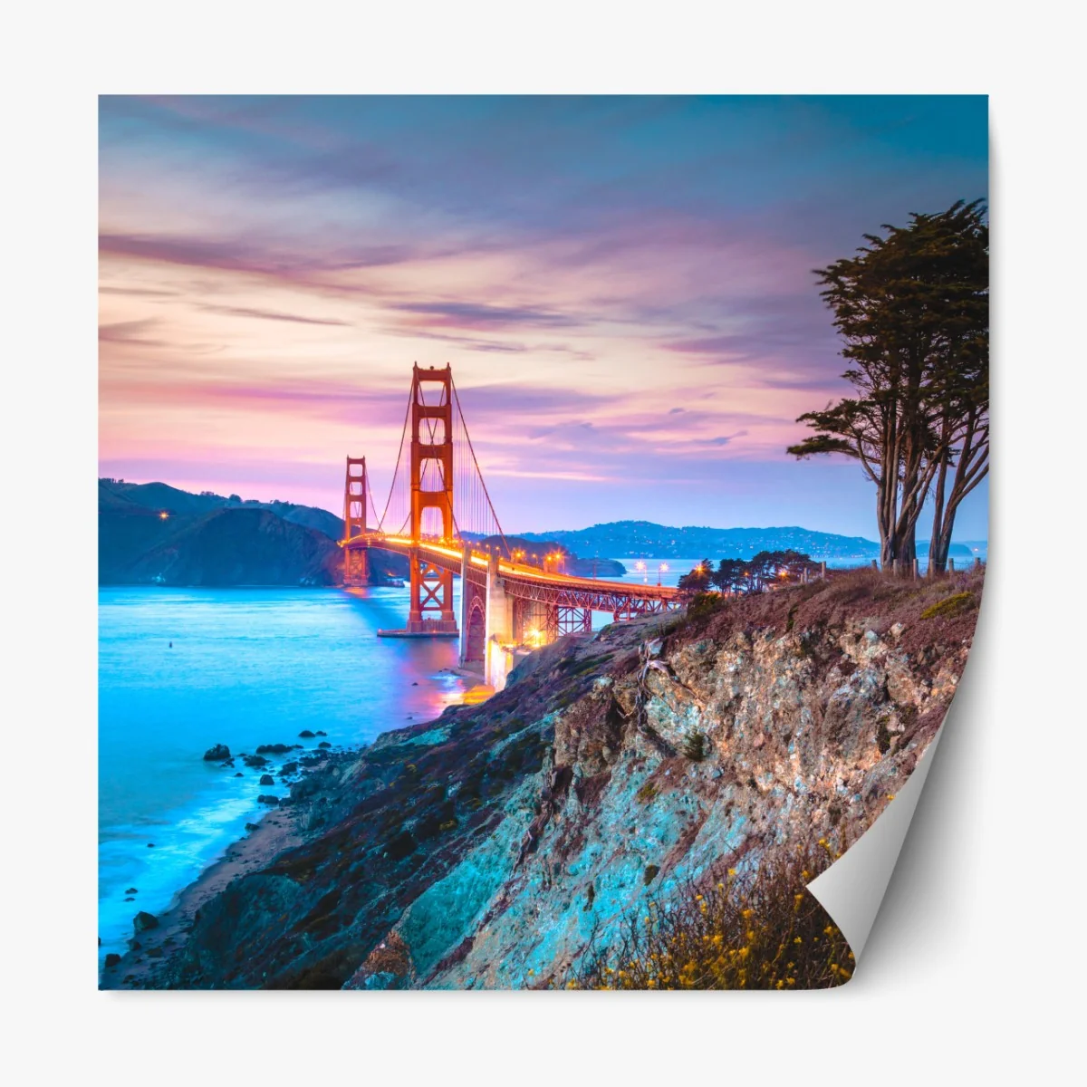 Naklejka repozycjonowalna Golden Gate Bridge o zmierzchu – Wallissimo® Naklejka repozycjonowalna Golden Gate Bridge o zmierzchu – Wallissimo®