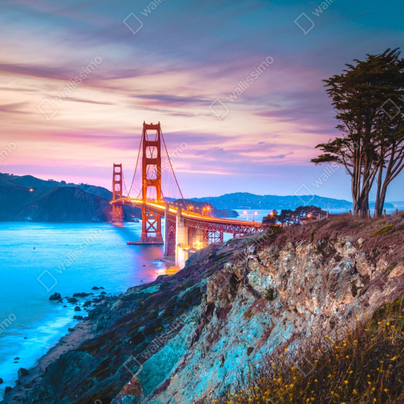 Naklejka repozycjonowalna Golden Gate Bridge o zmierzchu – Wallissimo® Naklejka repozycjonowalna Golden Gate Bridge o zmierzchu – Wallissimo®
