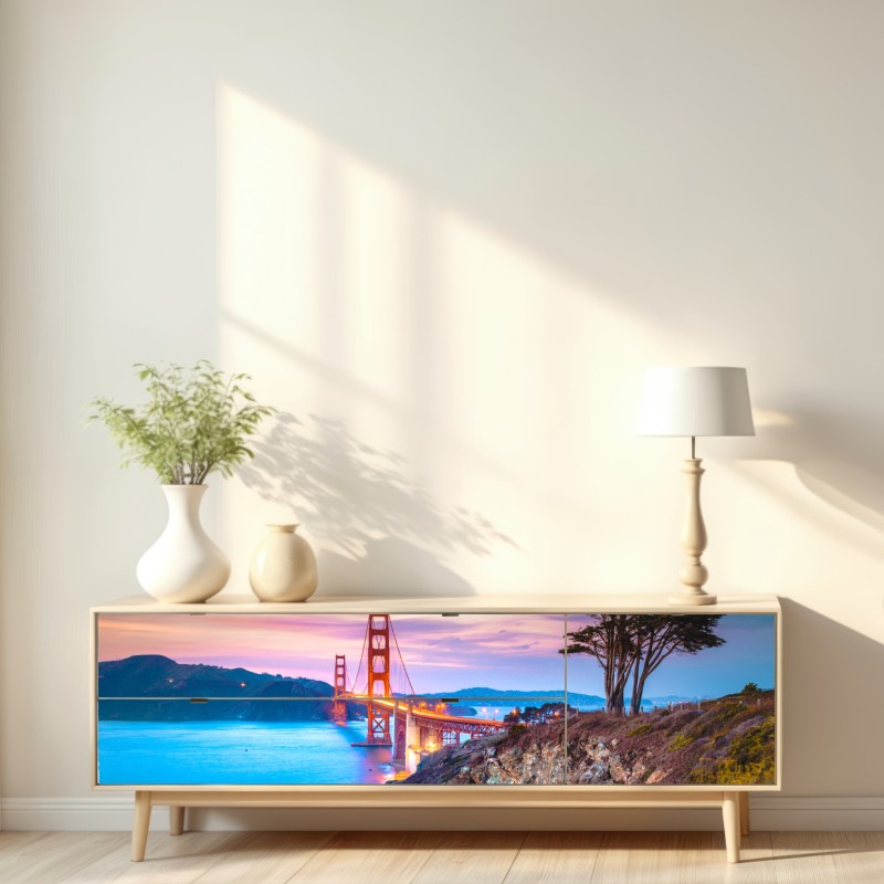 Naklejka repozycjonowalna Golden Gate Bridge o zmierzchu – Wallissimo® Naklejka repozycjonowalna Golden Gate Bridge o zmierzchu – Wallissimo®