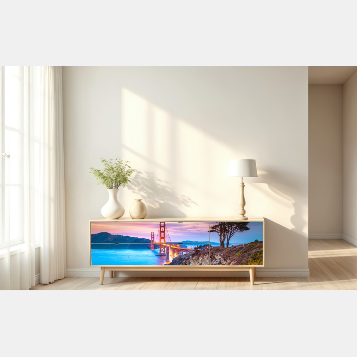 Naklejka repozycjonowalna Golden Gate Bridge o zmierzchu – Wallissimo® Naklejka repozycjonowalna Golden Gate Bridge o zmierzchu – Wallissimo®