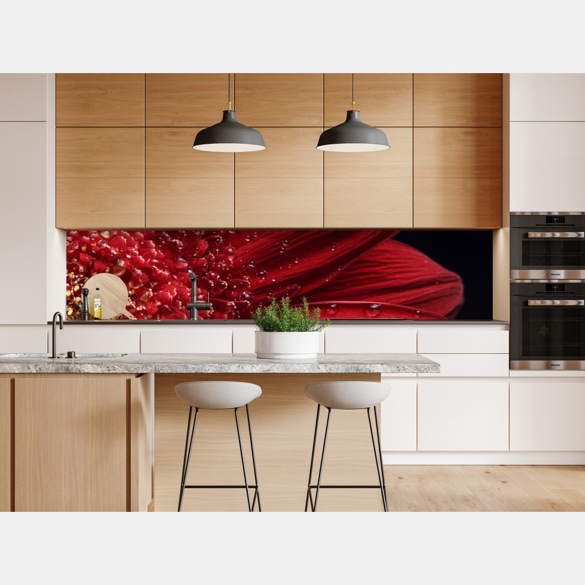 Naklejka repozycjonowalna czerwona gerbera makro z kroplami rosy – Wallissimo® Naklejka repozycjonowalna czerwona gerbera makro z kroplami rosy – Wallissimo®