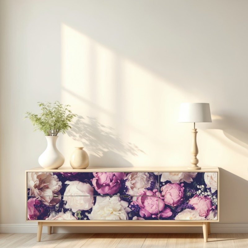 Naklejka repozycjonowalna romantyczny bukiet piwonii w pastelowych tonach – Wallissimo® Naklejka repozycjonowalna romantyczny bukiet piwonii w pastelowych tonach – Wallissimo®