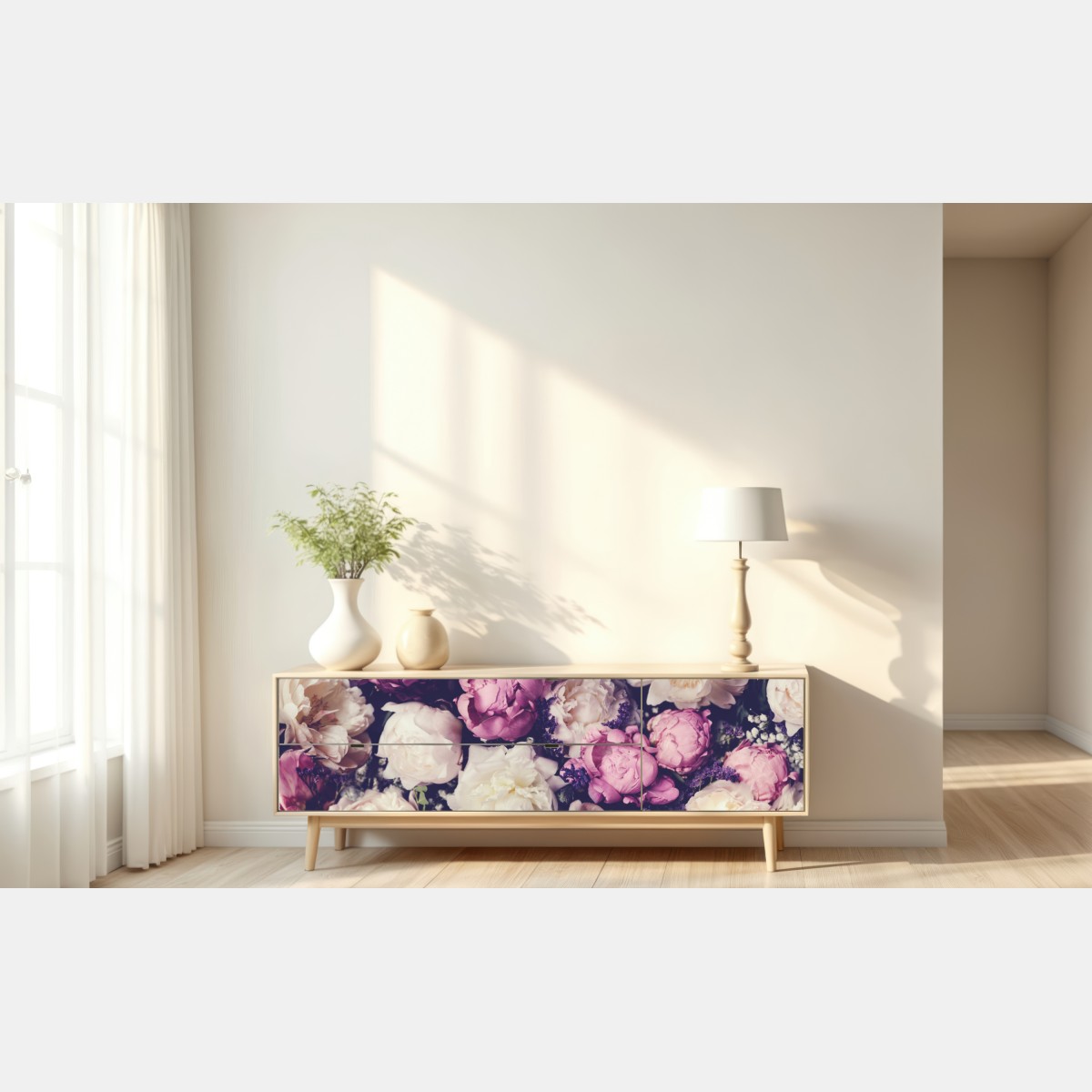 Naklejka repozycjonowalna romantyczny bukiet piwonii w pastelowych tonach – Wallissimo® Naklejka repozycjonowalna romantyczny bukiet piwonii w pastelowych tonach – Wallissimo®