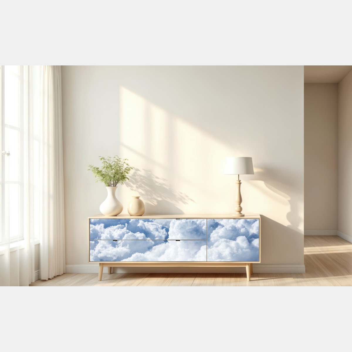 Naklejka repozycjonowalna widok z lotu ptaka: miękkie chmury i błękitne niebo – Wallissimo® Naklejka repozycjonowalna widok z lotu ptaka: miękkie chmury i błękitne niebo – Wallissimo®