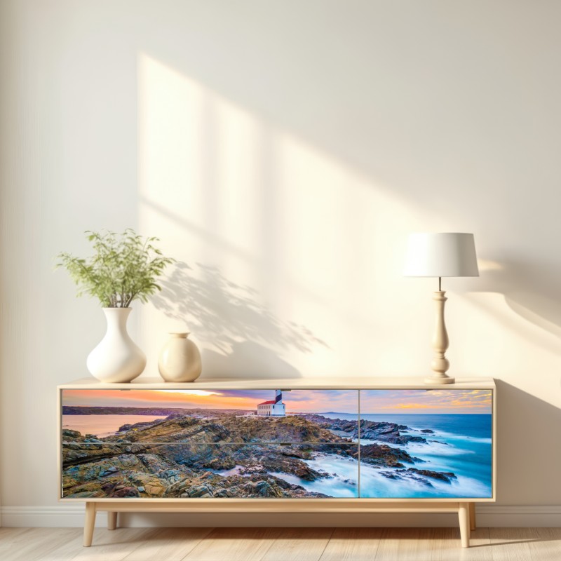 Naklejka repozycjonowalna zachód słońca przy latarni Favaritx, Minorka – Wallissimo® Naklejka repozycjonowalna zachód słońca przy latarni Favaritx, Minorka – Wallissimo®