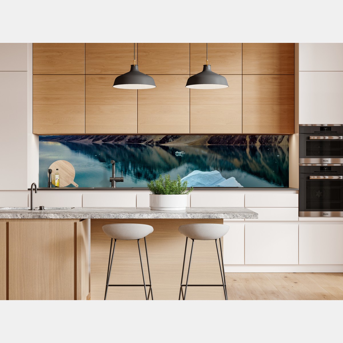 Naklejka repozycjonowalna góra lodowa i odbicia gór w turkusowej wodzie – Wallissimo® Naklejka repozycjonowalna góra lodowa i odbicia gór w turkusowej wodzie – Wallissimo®