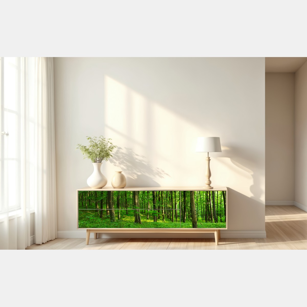 Naklejka repozycjonowalna słoneczny zielony las wiosną – Wallissimo® Naklejka repozycjonowalna słoneczny zielony las wiosną – Wallissimo®
