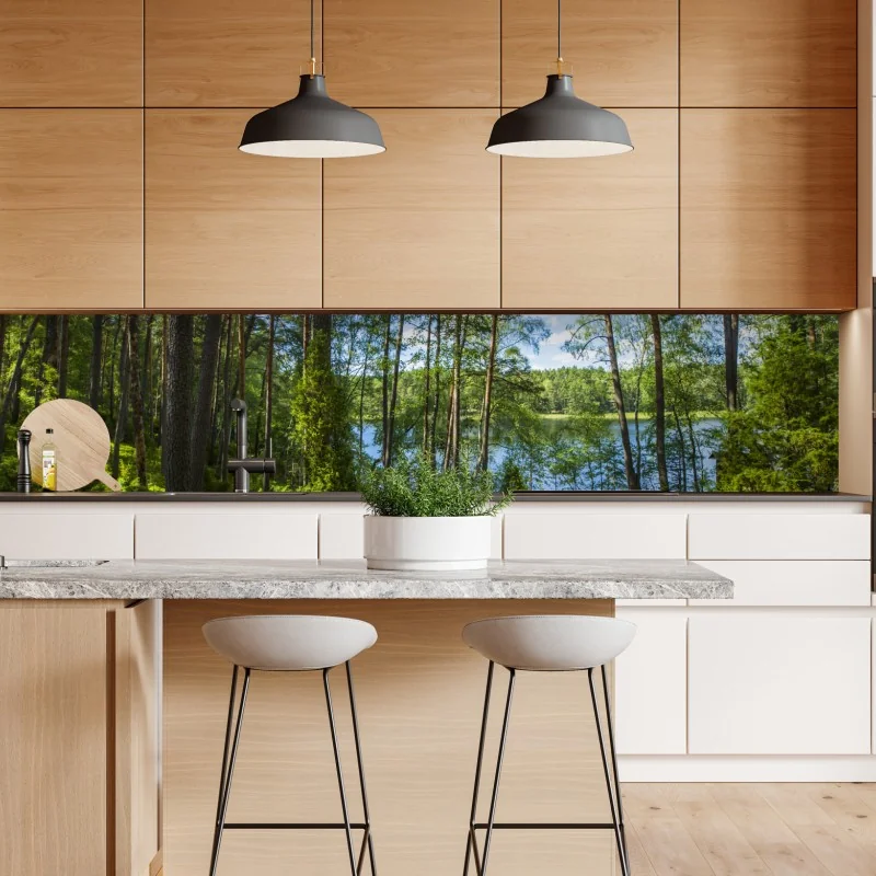 Naklejka repozycjonowalna zimowy las brzozowy ze złotym świtem – Wallissimo®