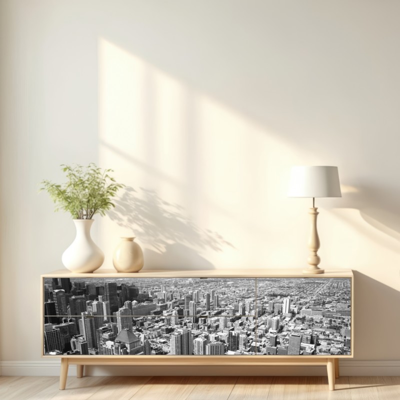 Naklejka repozycjonowalna Chicago panorama miasta w odcieniach szarości – Wallissimo® Naklejka repozycjonowalna Chicago panorama miasta w odcieniach szarości – Wallissimo®