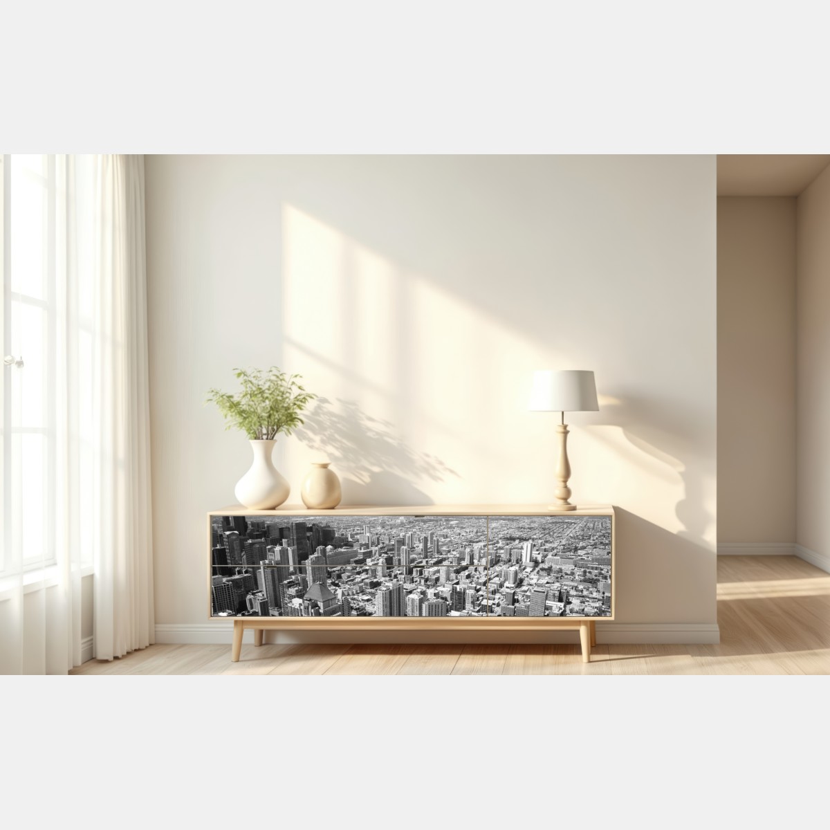 Naklejka repozycjonowalna Chicago panorama miasta w odcieniach szarości – Wallissimo® Naklejka repozycjonowalna Chicago panorama miasta w odcieniach szarości – Wallissimo®