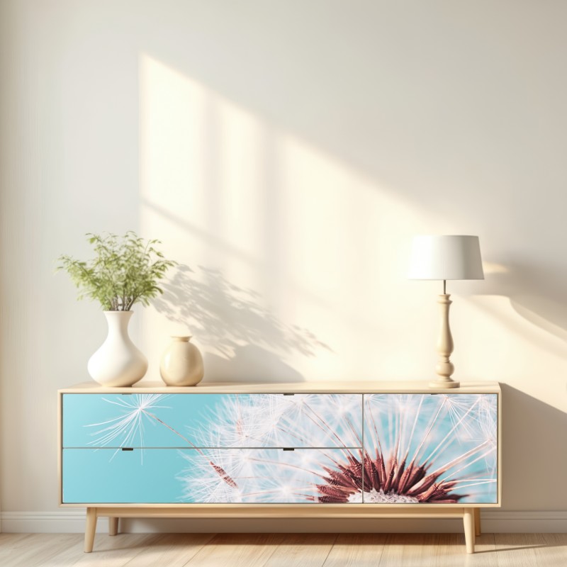 Naklejka repozycjonowalna delikatny dmuchawiec na turkusowym tle – Wallissimo® Naklejka repozycjonowalna delikatny dmuchawiec na turkusowym tle – Wallissimo®