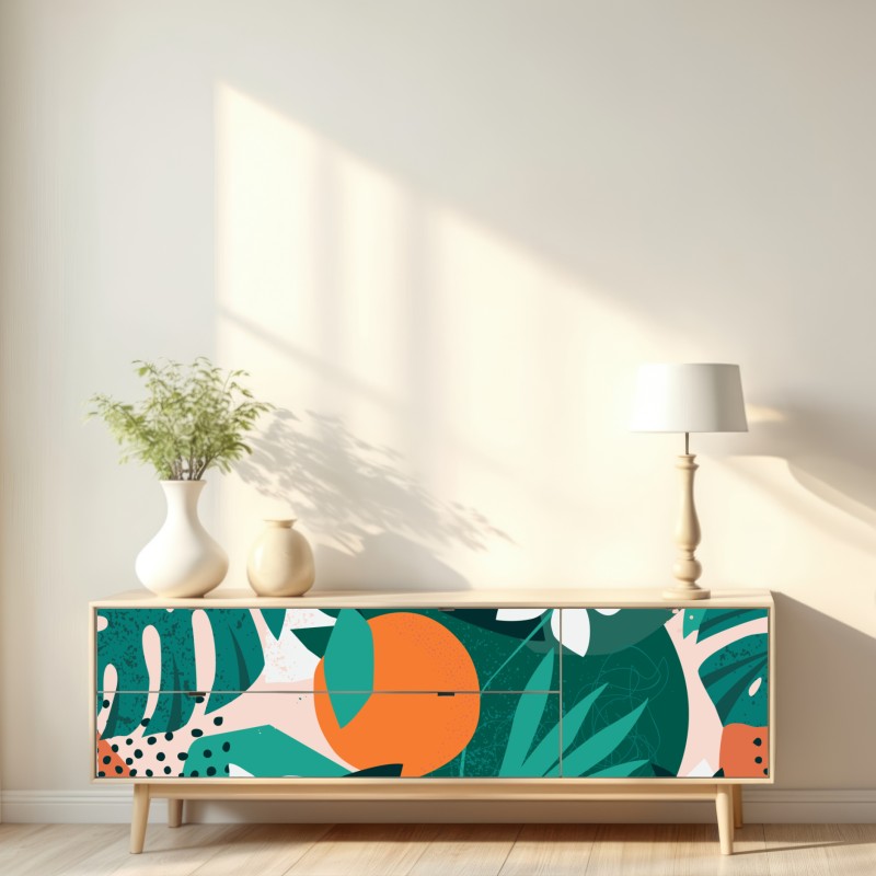 Naklejka repozycjonowalna tropikalne liście i cytrusowa ilustracja – Wallissimo® Naklejka repozycjonowalna tropikalne liście i cytrusowa ilustracja – Wallissimo®