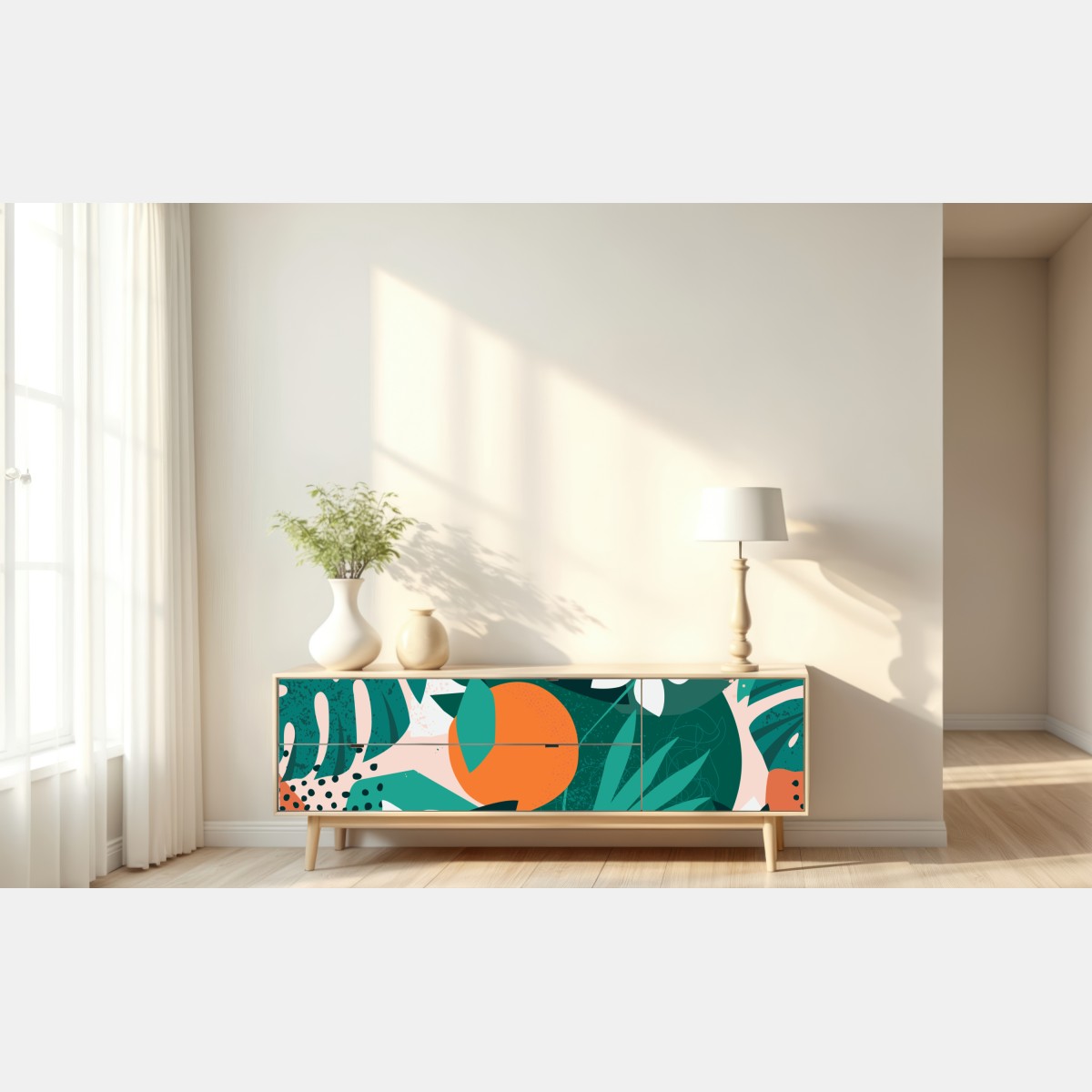 Naklejka repozycjonowalna tropikalne liście i cytrusowa ilustracja – Wallissimo® Naklejka repozycjonowalna tropikalne liście i cytrusowa ilustracja – Wallissimo®