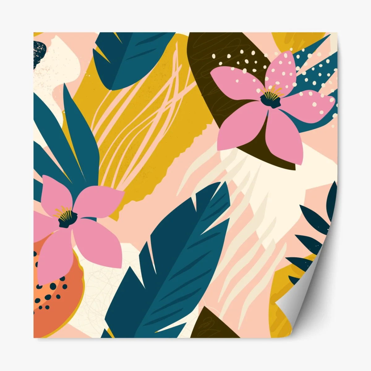 Naklejka repozycjonowalna tropikalna abstrakcyjna grafika kwiatowa – Wallissimo® Naklejka repozycjonowalna tropikalna abstrakcyjna grafika kwiatowa – Wallissimo®