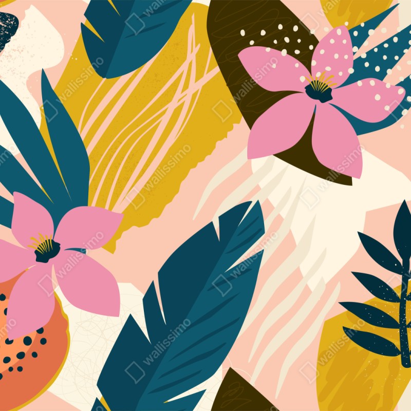 Naklejka repozycjonowalna tropikalna abstrakcyjna grafika kwiatowa – Wallissimo® Naklejka repozycjonowalna tropikalna abstrakcyjna grafika kwiatowa – Wallissimo®
