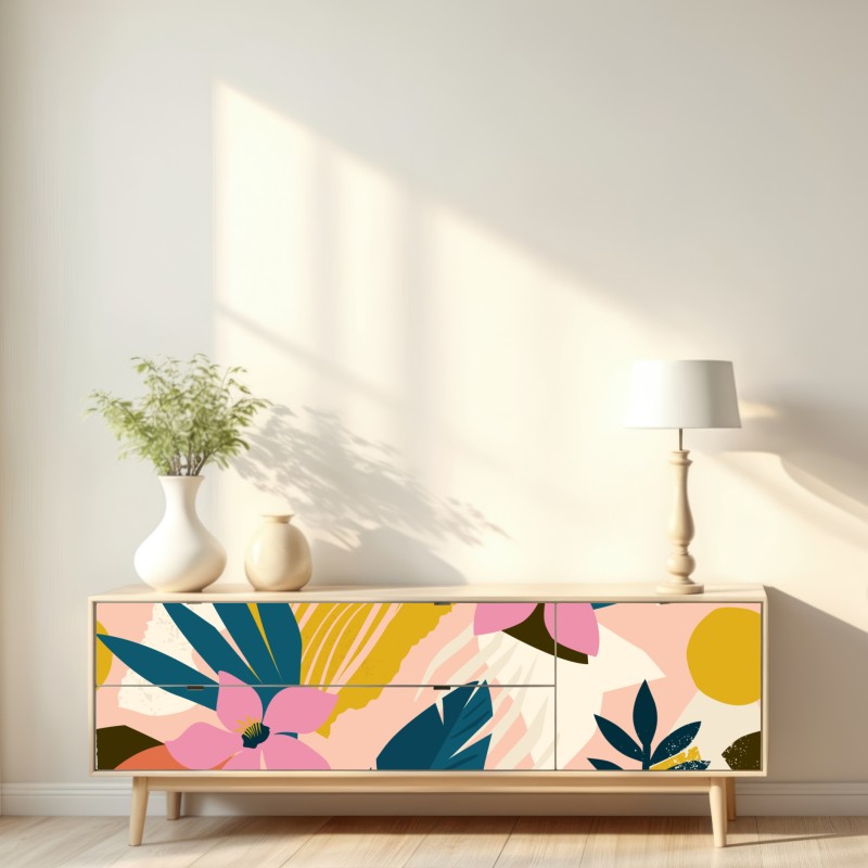 Naklejka repozycjonowalna tropikalna abstrakcyjna grafika kwiatowa – Wallissimo® Naklejka repozycjonowalna tropikalna abstrakcyjna grafika kwiatowa – Wallissimo®