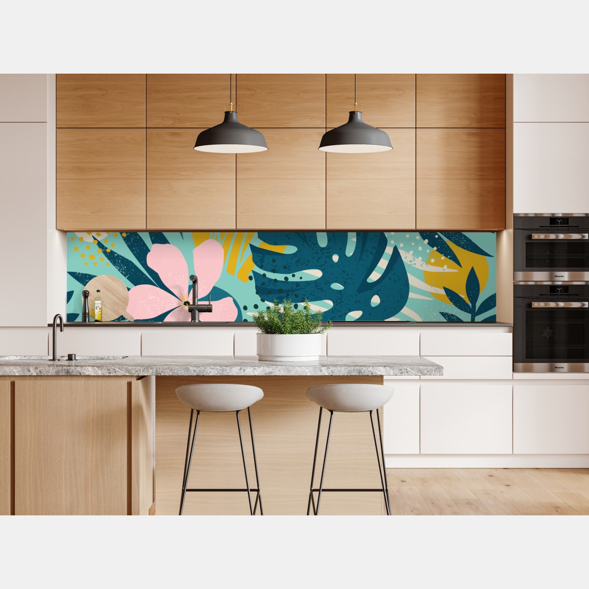 Naklejka repozycjonowalna tropikalne liście i kwiaty – Wallissimo® Naklejka repozycjonowalna tropikalne liście i kwiaty – Wallissimo®