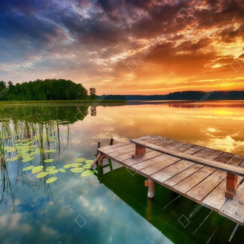 Naklejka repozycjonowalna złoty wschód słońca nad spokojnym jeziorem – Wallissimo® Naklejka repozycjonowalna złoty wschód słońca nad spokojnym jeziorem – Wallissimo®